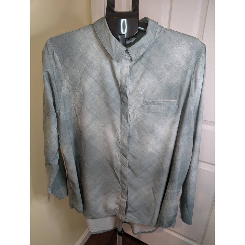 Athleta Urbanite Denali Top Women 1X Green Grey Long Sleeve Button Down Shirt